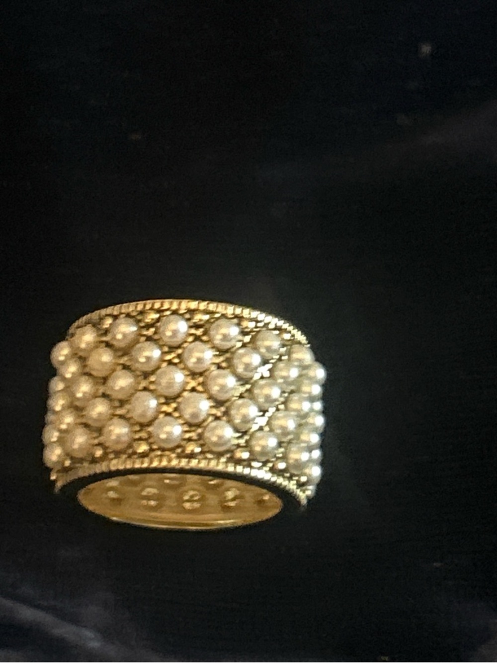 Gold Wide Band Ring with Pearl Accents - Women Jewelry
